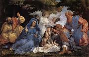 Lorenzo Lotto L'Adoration de l'Enfant Jesus avec la Vierge Marie et joseph,Elisabeth et Joachim et trois anges china oil painting reproduction